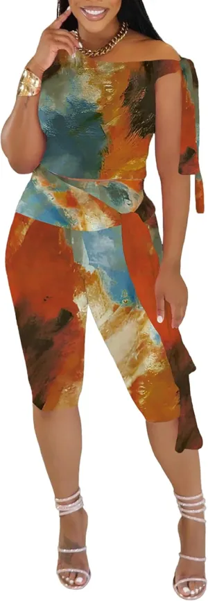Two Piece Sets for Women Summer Outfits Off The Shoulder Tops Pants Sets Sexy Jumpsuits Vacation Outfits Matching Sets