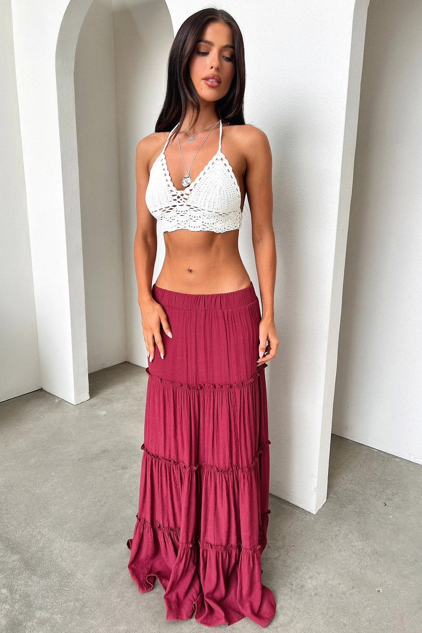 Valetta Crochet Halter Crop - White
