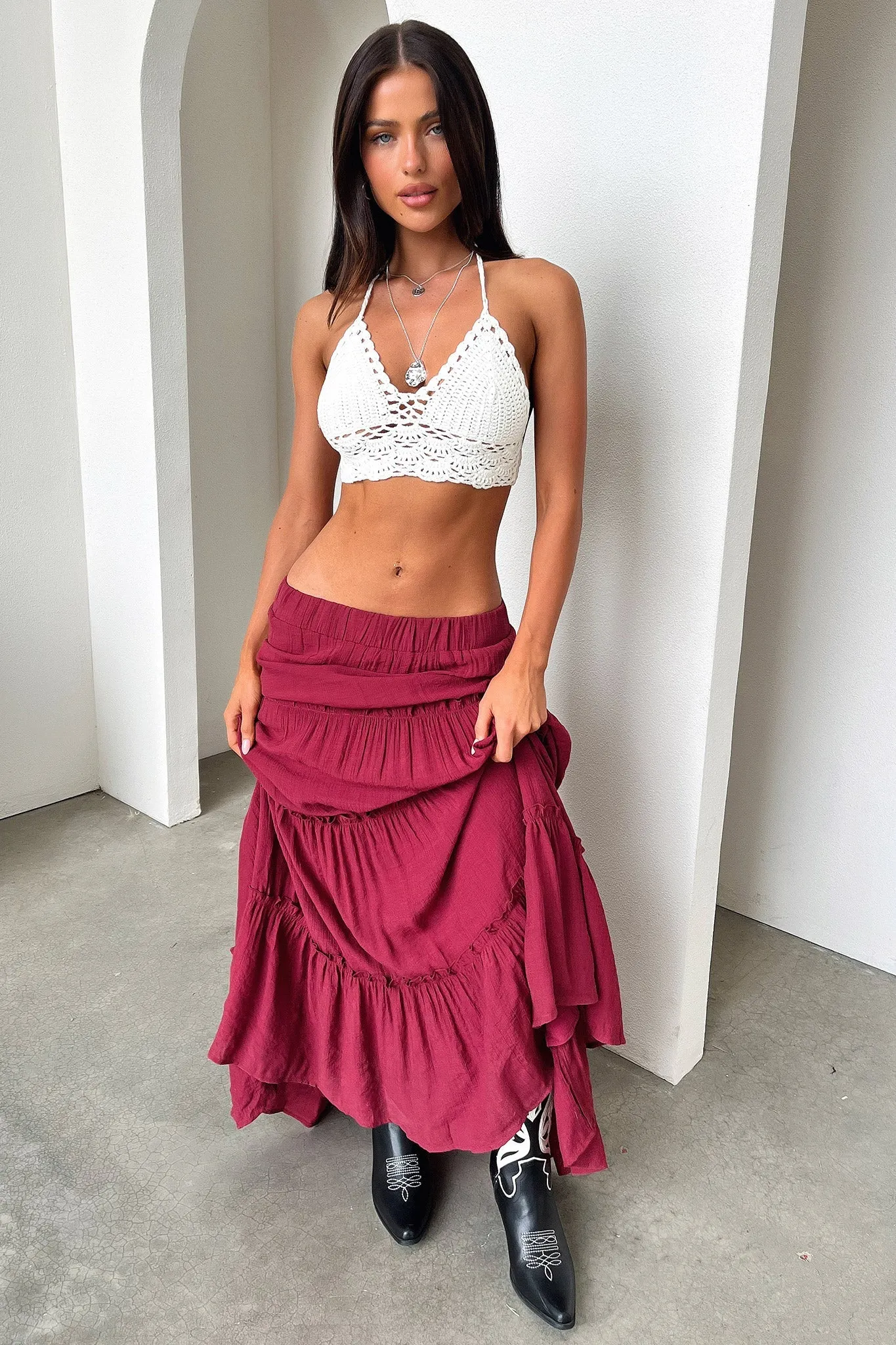 Valetta Crochet Halter Crop - White