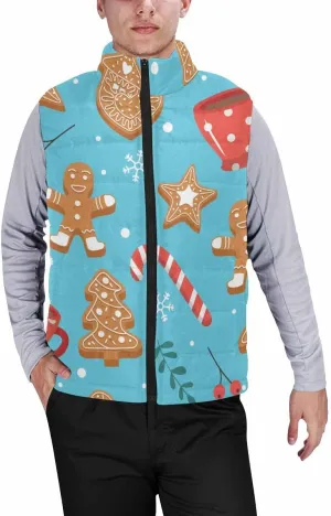 Vests For Men Gingerbread Cookies Men'S Warm Puffer Vest Outdoor Sleeveless Jacket For Golf Hiking Casual Travel