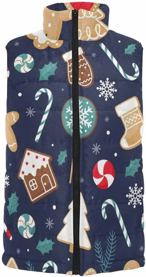 Vests For Men Gingerbread Cookies Men'S Warm Puffer Vest Outdoor Sleeveless Jacket For Golf Hiking Casual Travel