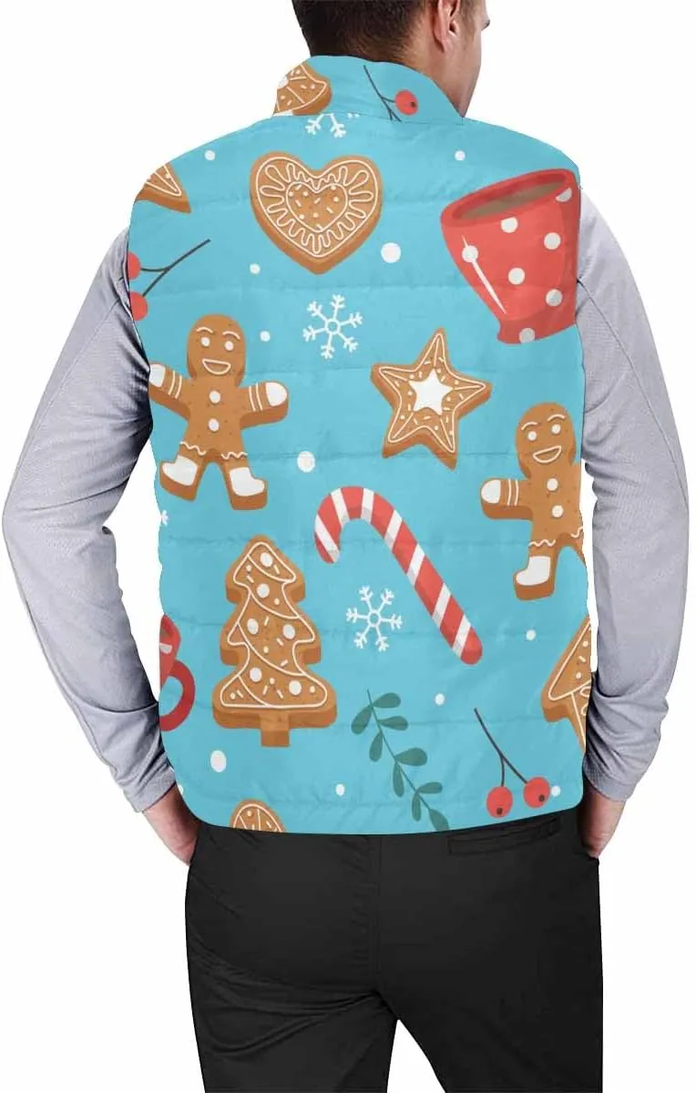Vests For Men Gingerbread Cookies Men'S Warm Puffer Vest Outdoor Sleeveless Jacket For Golf Hiking Casual Travel