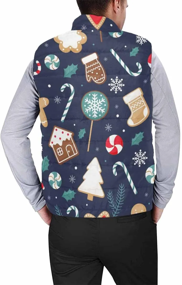 Vests For Men Gingerbread Cookies Men'S Warm Puffer Vest Outdoor Sleeveless Jacket For Golf Hiking Casual Travel