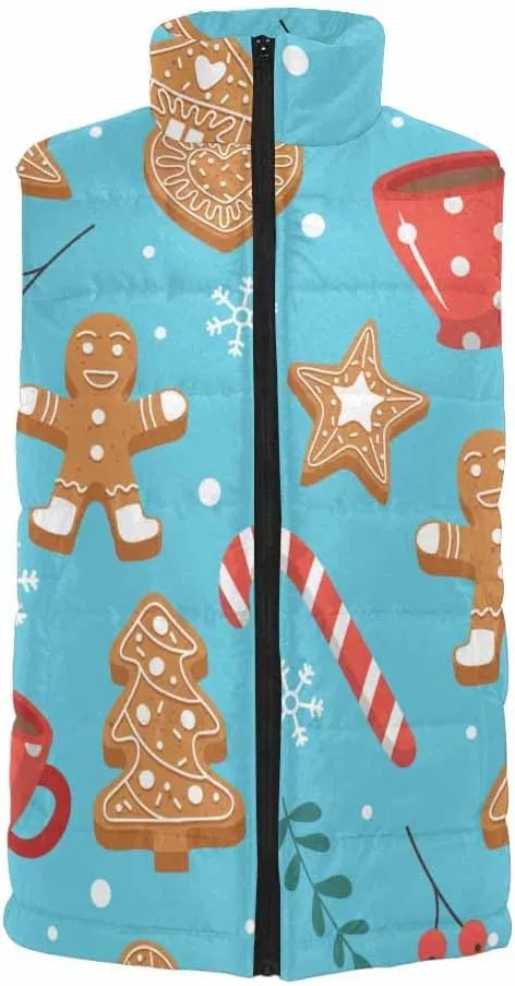 Vests For Men Gingerbread Cookies Men'S Warm Puffer Vest Outdoor Sleeveless Jacket For Golf Hiking Casual Travel