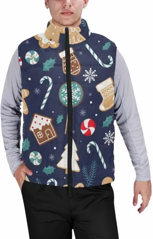 Vests For Men Gingerbread Cookies Men'S Warm Puffer Vest Outdoor Sleeveless Jacket For Golf Hiking Casual Travel