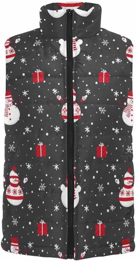Vests For Men Snowmen Snow-Flakes Men's Lightweight Warm Puffer Vest Outdoor Sleeveless Jacket For Golf Hiking