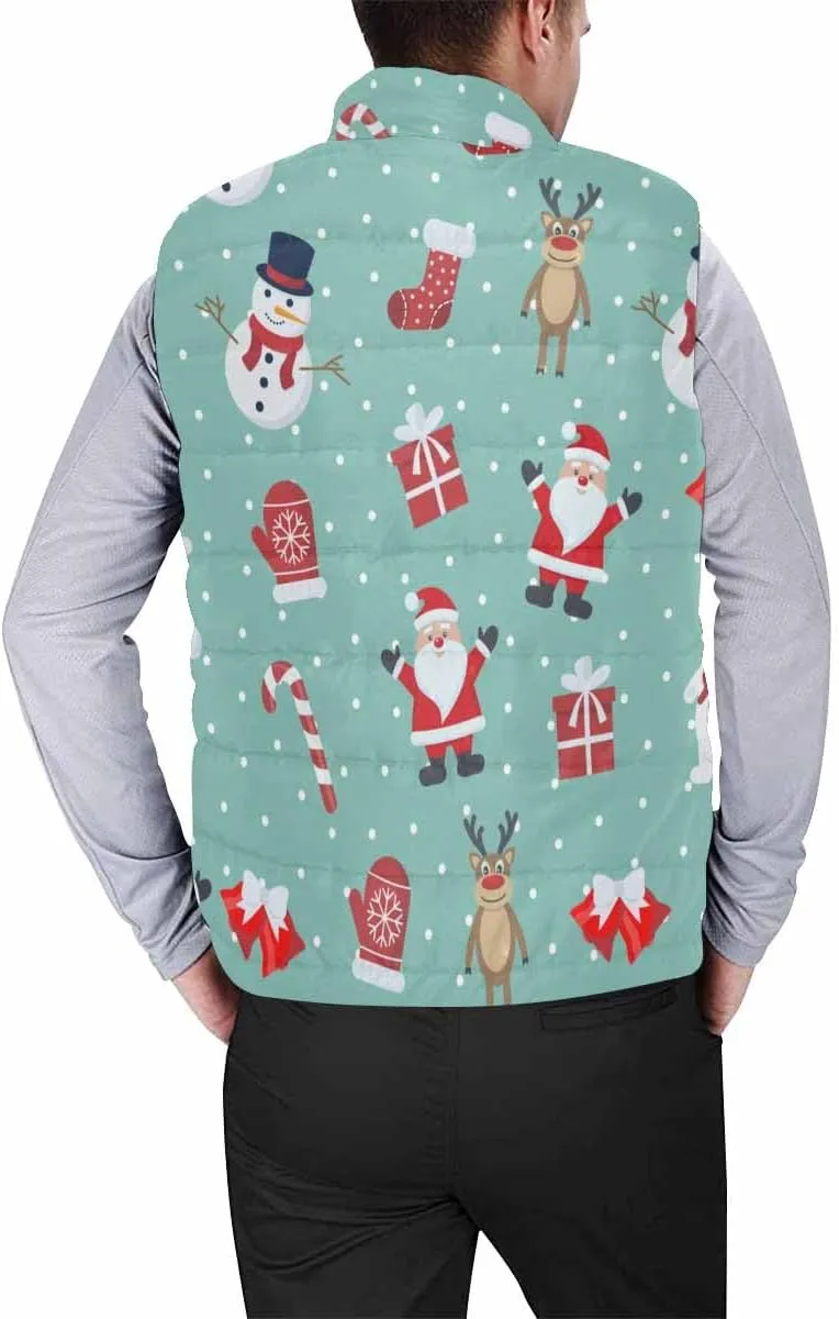 Vests For Men Snowmen Snow-Flakes Men's Lightweight Warm Puffer Vest Outdoor Sleeveless Jacket For Golf Hiking