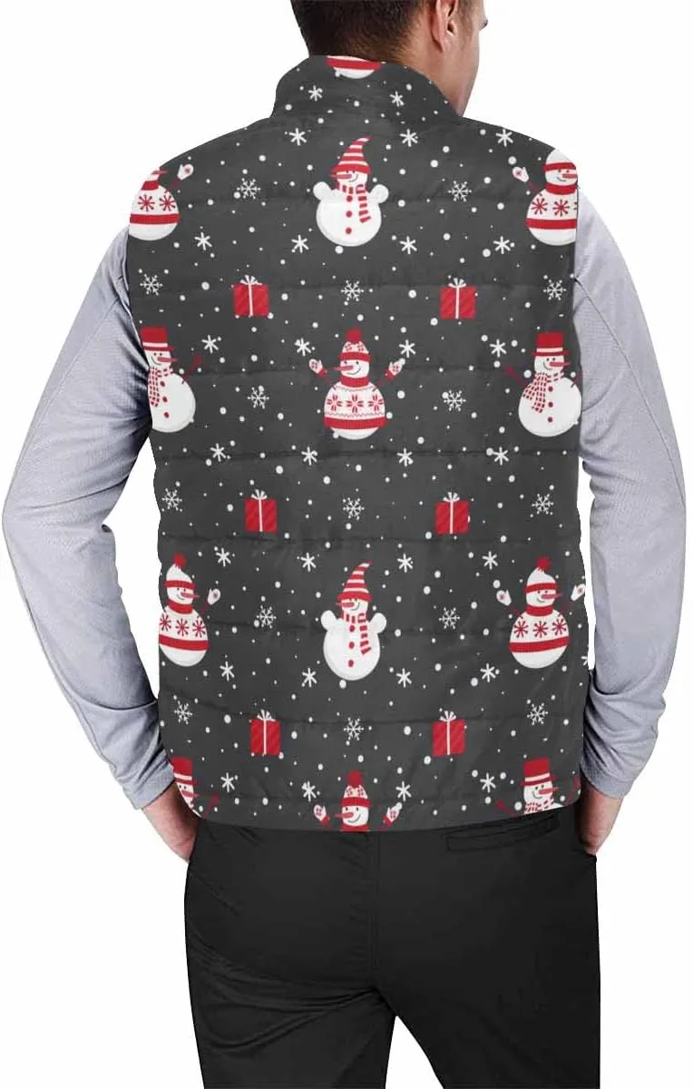 Vests For Men Snowmen Snow-Flakes Men's Lightweight Warm Puffer Vest Outdoor Sleeveless Jacket For Golf Hiking