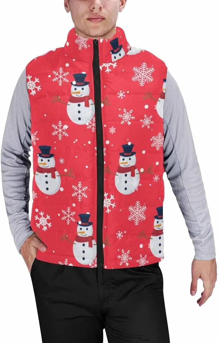 Vests For Men Snowmen Snow-Flakes Men's Lightweight Warm Puffer Vest Outdoor Sleeveless Jacket For Golf Hiking