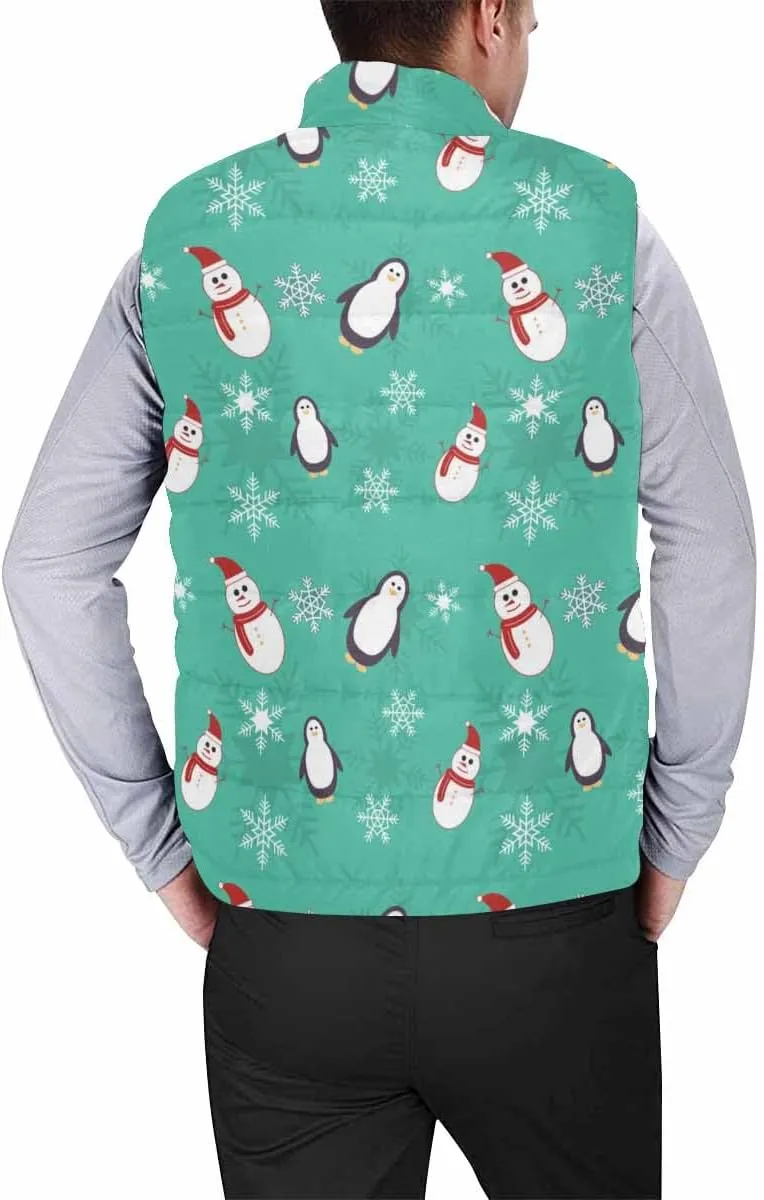 Vests For Men Snowmen Snow-Flakes Men's Lightweight Warm Puffer Vest Outdoor Sleeveless Jacket For Golf Hiking