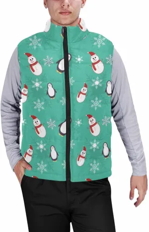 Vests For Men Snowmen Snow-Flakes Men's Lightweight Warm Puffer Vest Outdoor Sleeveless Jacket For Golf Hiking