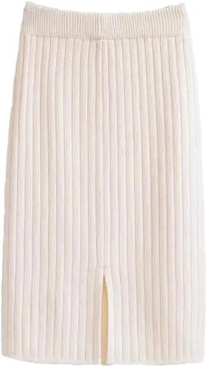 Vsadsau Women's Knitted Midi Skirt Fall Winter Solid Color Elastic Waist A-Line Skirt Pencil Skirts