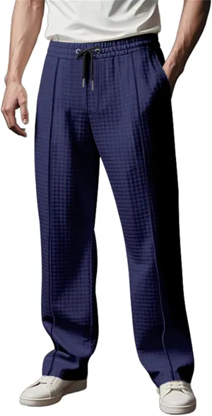 Waffle Pants for Men Corduroy Wide Leg Elastic Athletic Sweatpants Casual Loose Breathable Business Work Trousers