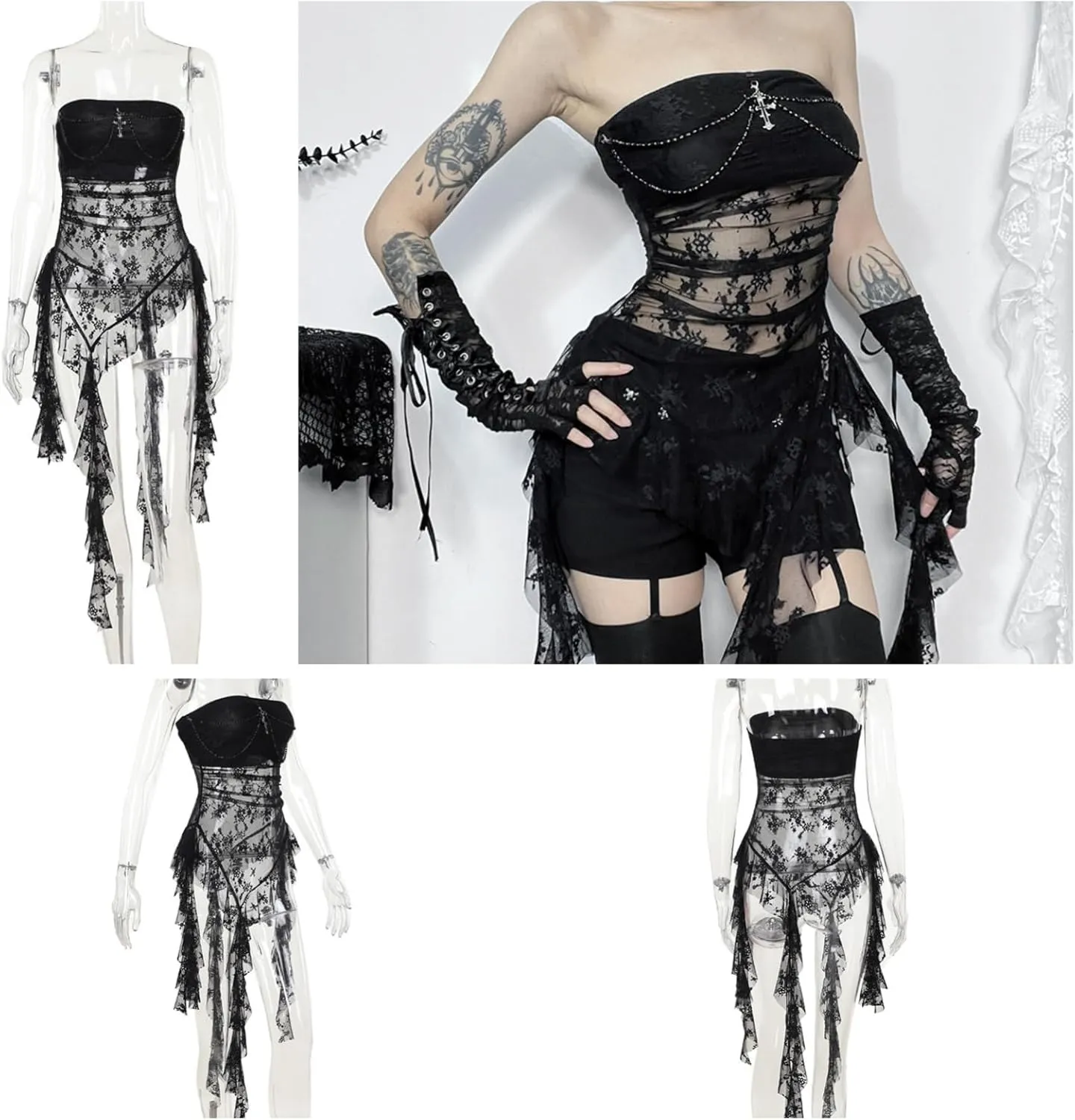 Women Gothic Strapless Crop Tank Tops Grunge Tube Top Y2k Vest Tshirts