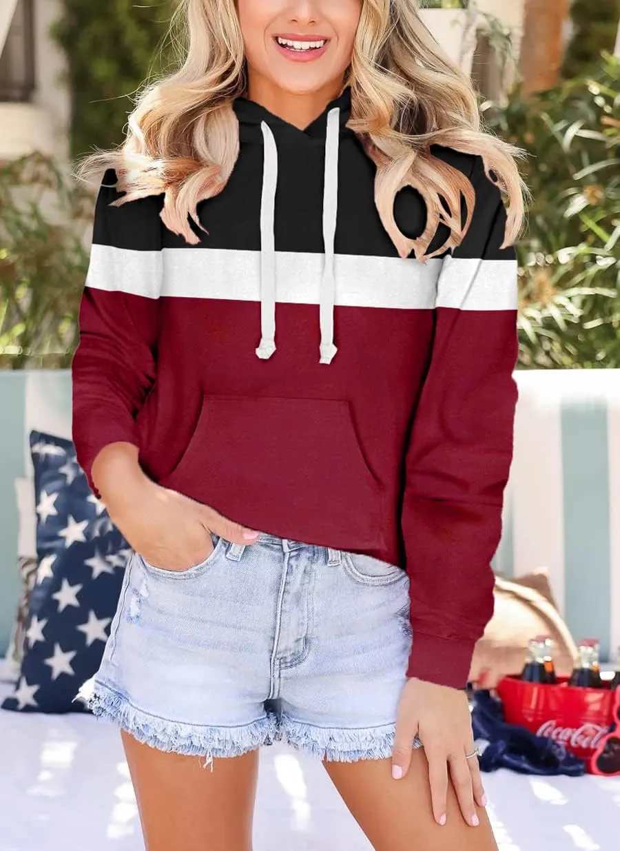 Women Hoodies Pullover Casual Thin Sweatshirts with Pockets Loose Fit Long Sleeve Drawstring Design Hoody Sweatshirt