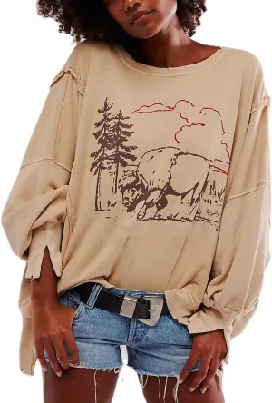 Women Oversized Y2K Graphic Sweatshirts High Low Drop Shoulder Pullover Tops Crewneck Long Sleeve Vintage Shirts