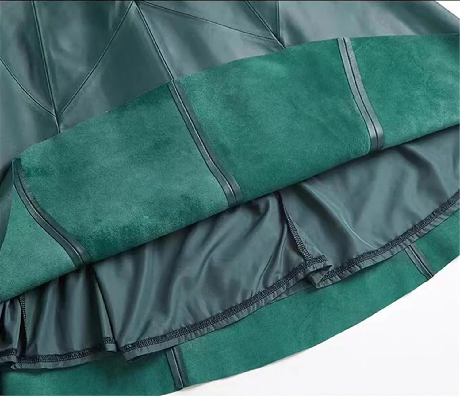 Women PU Leather High Waisted Pleated Skirt A-Line Midi Skirt for Office Work