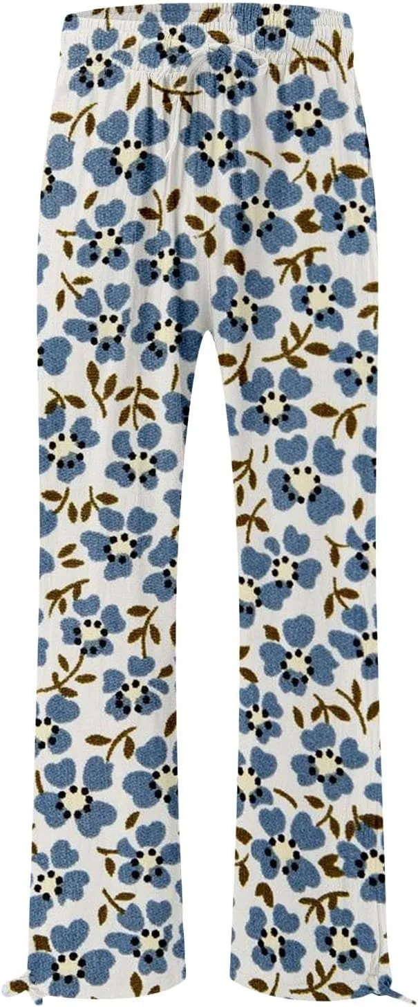 Women's Boho Wide Leg Palazzo Pants Womens Cotton Casual Loose Pants Comfy Work Pants with Long Casual Wide Leg