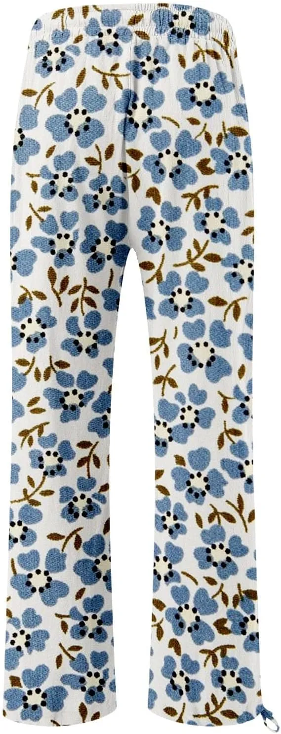 Women's Boho Wide Leg Palazzo Pants Womens Cotton Casual Loose Pants Comfy Work Pants with Long Casual Wide Leg