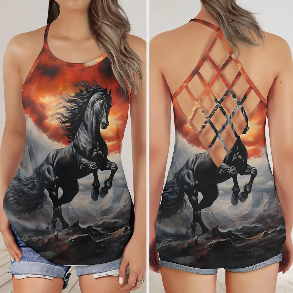Women's Camisole Tank Tops - Horse Lover Spaghetti Strap Criss Cross Open Back Tank Summer Top for Women Series 23