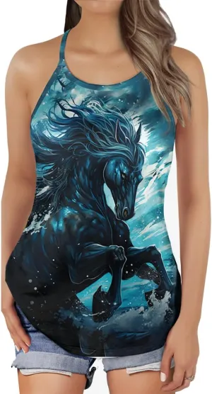 Women's Camisole Tank Tops - Horse Lover Spaghetti Strap Criss Cross Open Back Tank Summer Top for Women Series 23