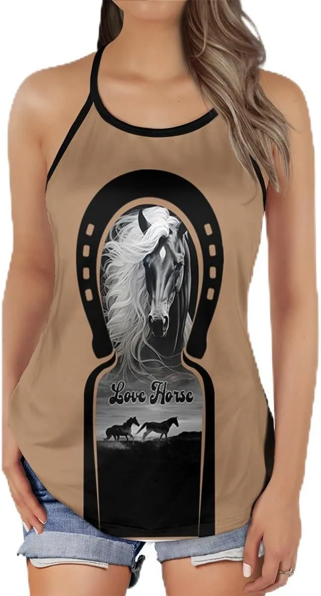 Women's Camisole Tank Tops - Vintage Horse Spaghetti Strap Criss Cross Open Back Tank Summer Top for Women Series 21