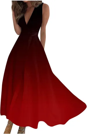 Womens Dresses Flowy Ruched Sleeveless Boho Dress Wrap V Neck Floral Print Beach Dresses Elegant Sundresses