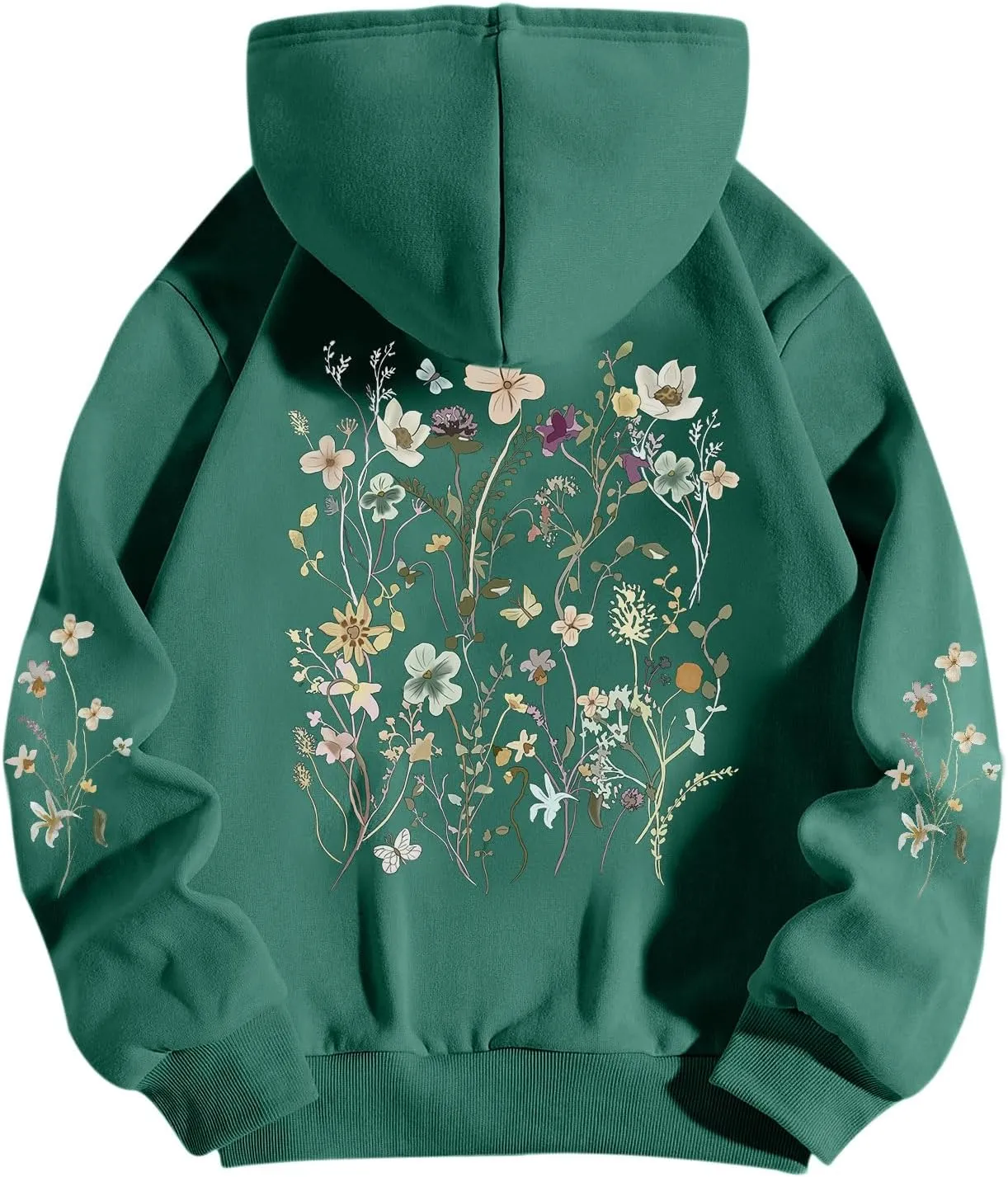 Women's Floral Printed Hoodies Vintage Aesthetic Flower Graphic Sweatshirt Cute Boho Fleece Thermal Hoodie Pullover