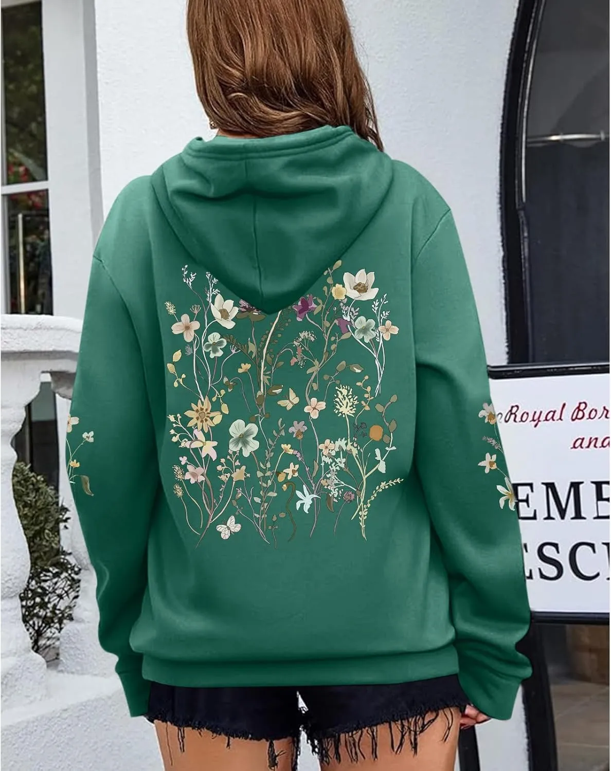 Women's Floral Printed Hoodies Vintage Aesthetic Flower Graphic Sweatshirt Cute Boho Fleece Thermal Hoodie Pullover