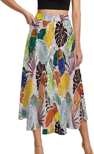 Womens High Waisted A-Line Rabbit Pleated Midi-Long Skirt