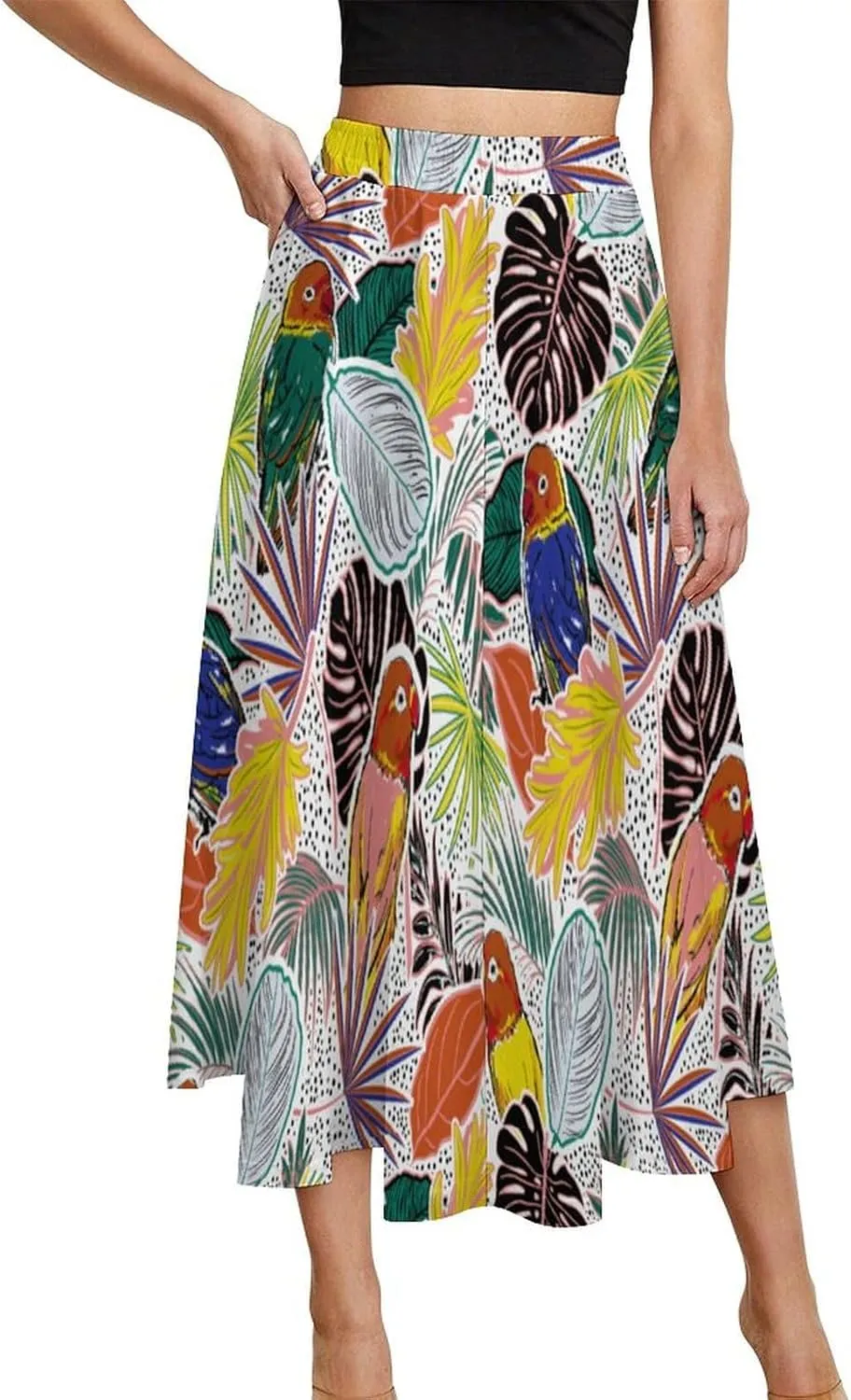 Womens High Waisted A-Line Rabbit Pleated Midi-Long Skirt