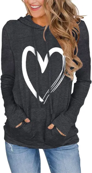 Women's Hoodies Pullover Cute Heart Sweatshirts Long Sleeve Tops with Pockets