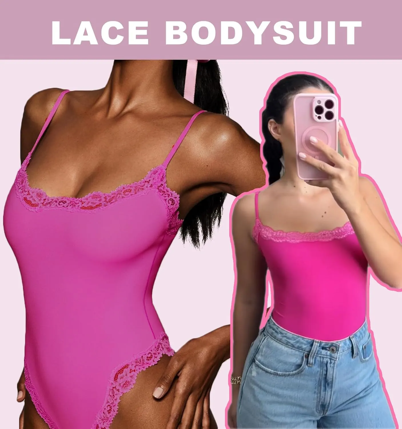 Womens Lace Bodysuit Square Neck Body Suits Sexy Backless Thong Cami Shaperwear Spaghetti Strap Sleeveless Top