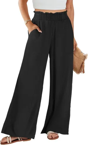 Women's Linen Palazzo Pant 2025 Summer Wide Leg High Waist Casual Lounge Pant Beach Vacation Trousers with Pocket