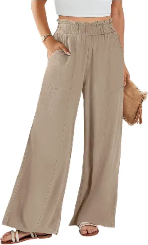Women's Linen Palazzo Pant 2025 Summer Wide Leg High Waist Casual Lounge Pant Beach Vacation Trousers with Pocket
