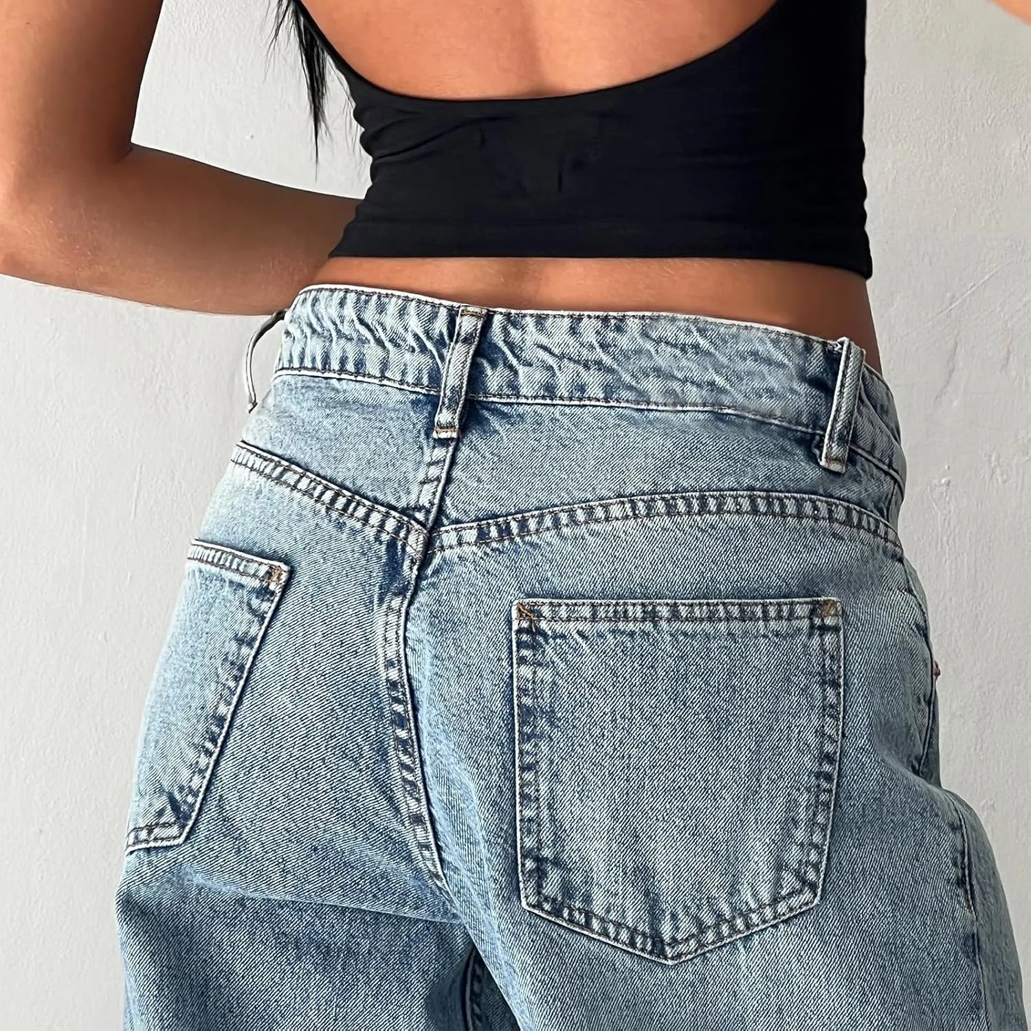 Women's Low Rise Boyfriend Jeans Y2K Wide Leg Straight Baggy Vintage Denim Pants Casual Loose