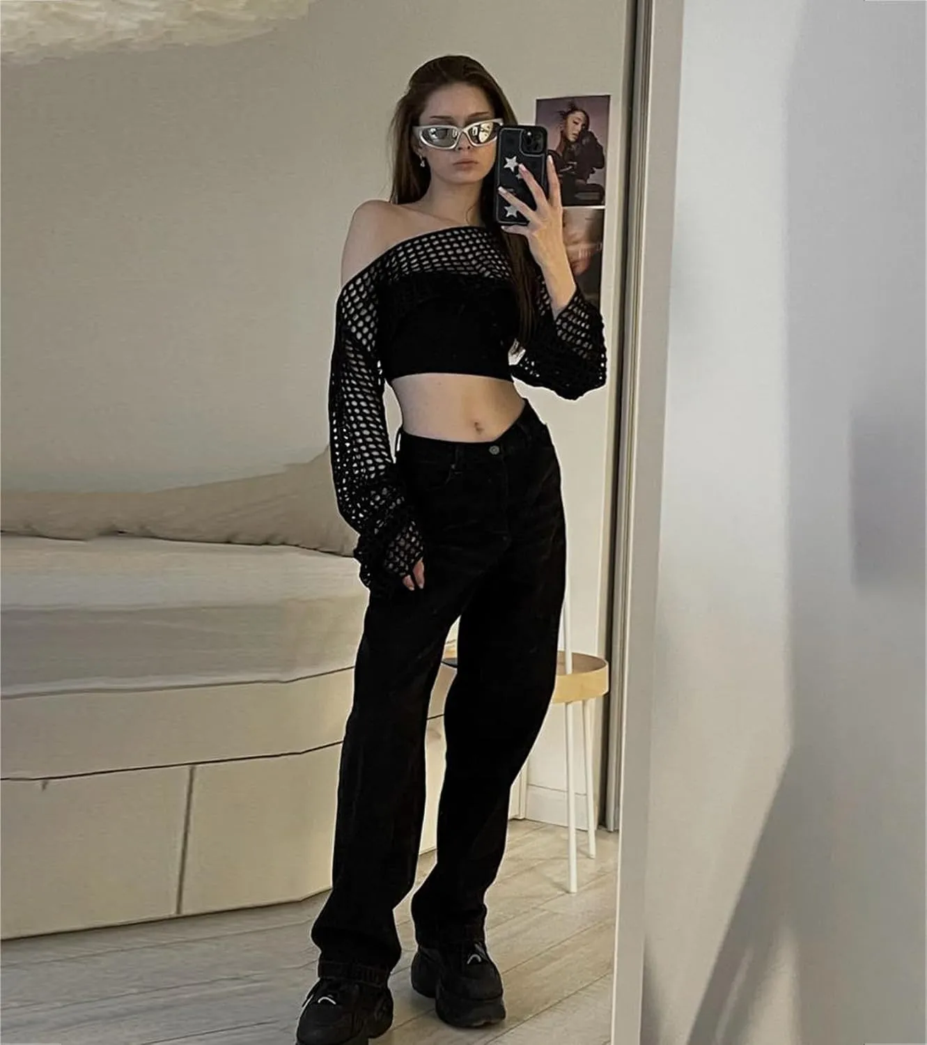Women's Mesh Crochet Crop Tops Shrugs Sexy Y2k Hollow Out Cropped Knit Sweater See Through Bikini Cover Ups