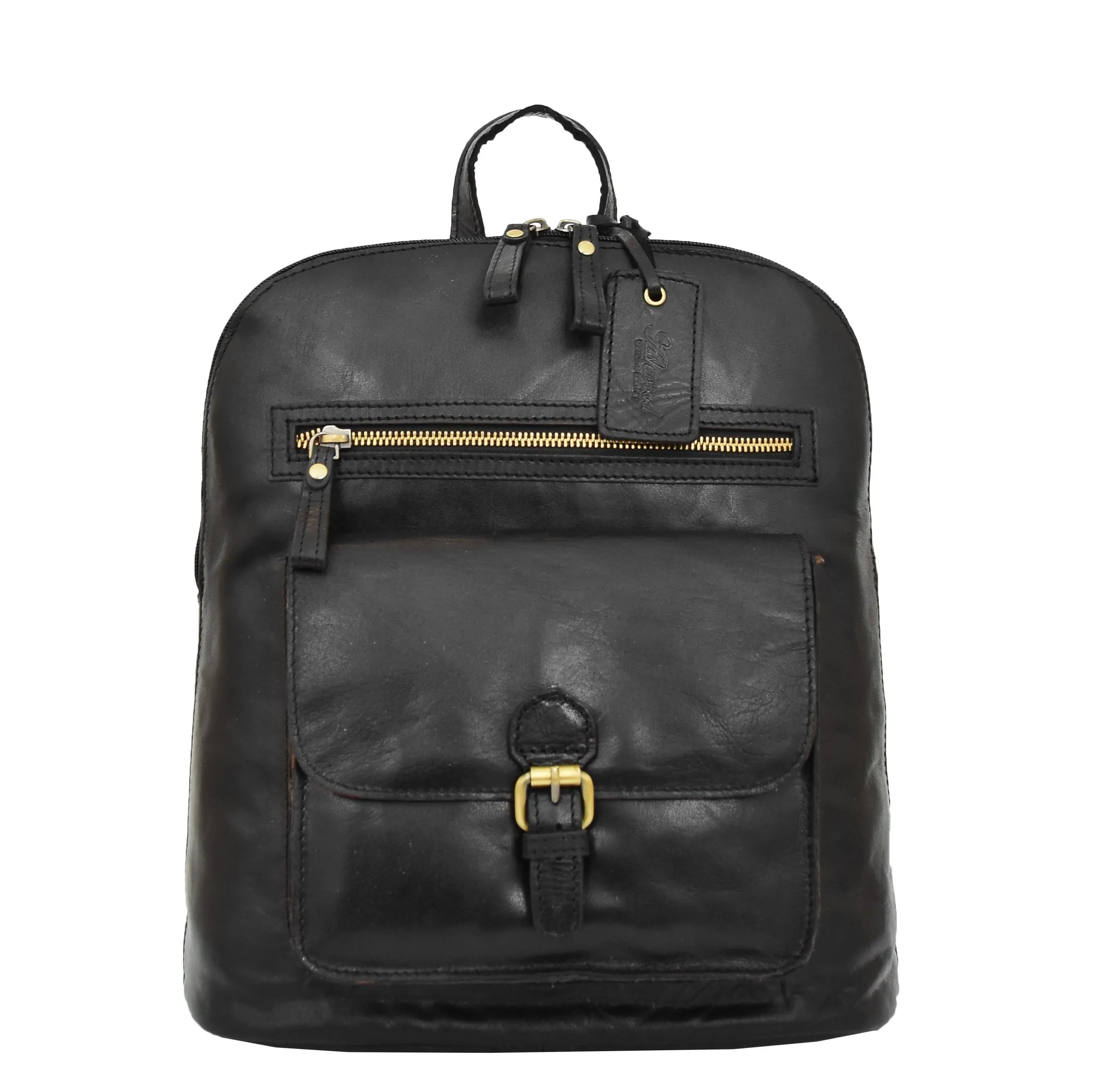 Womens Real Black Leather Backpack Organiser Day Rucksack Campus