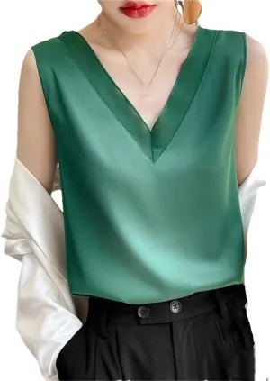 Women's Silk Satin Camisole Loose Sleeveless Thin Top with T-Shirt   Base Layer Vest