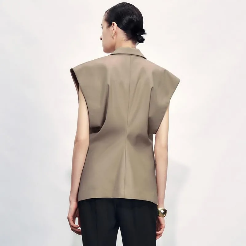 Womens Sleeveless Blazer Vest V Neck Summer Casual Waistcoat Lapel Collar Button Up Tops for Women