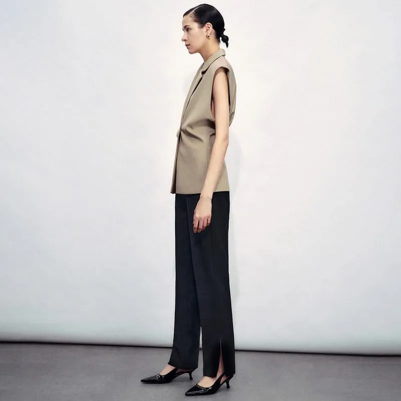 Womens Sleeveless Blazer Vest V Neck Summer Casual Waistcoat Lapel Collar Button Up Tops for Women