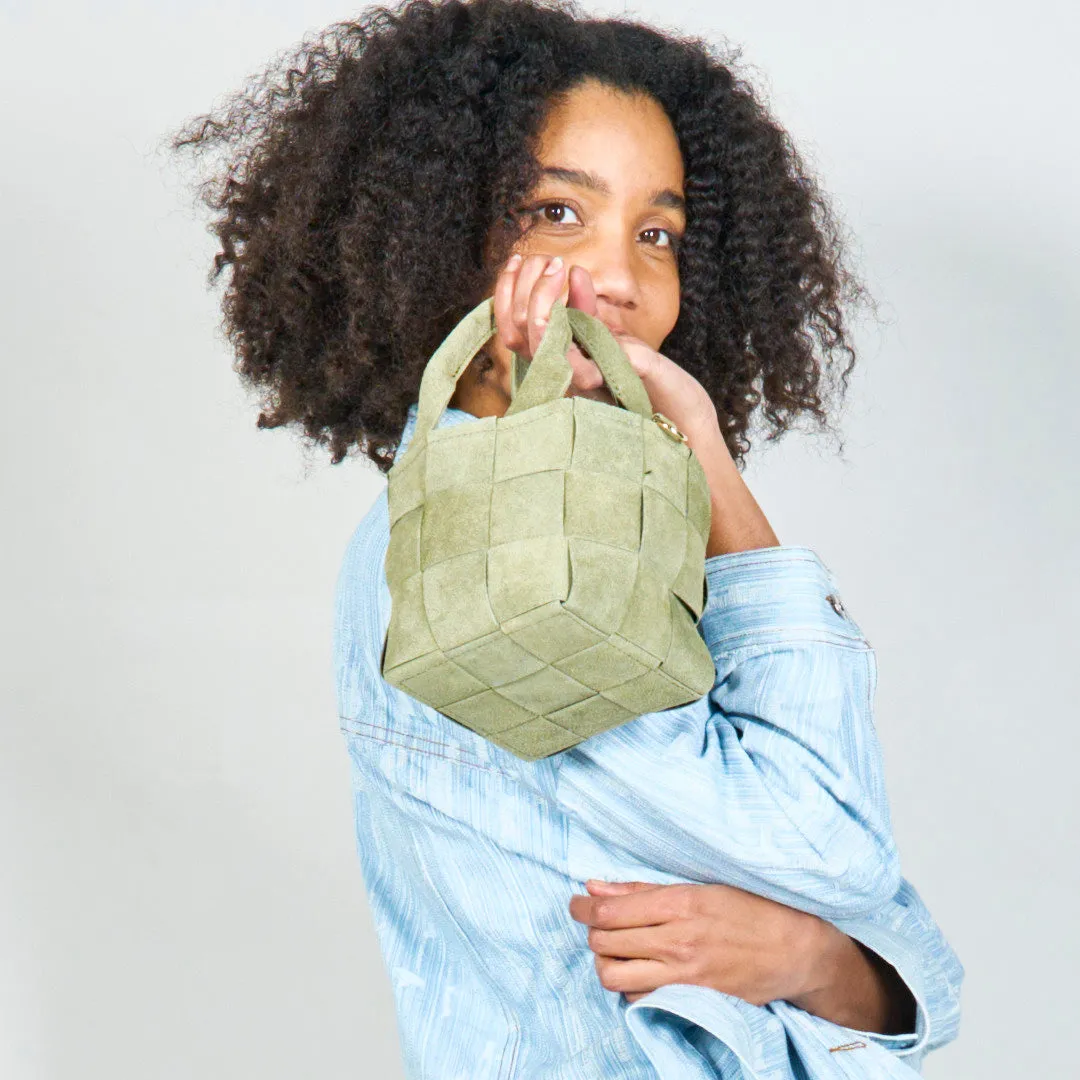 Woven mini box handbag with top handle wholesale
