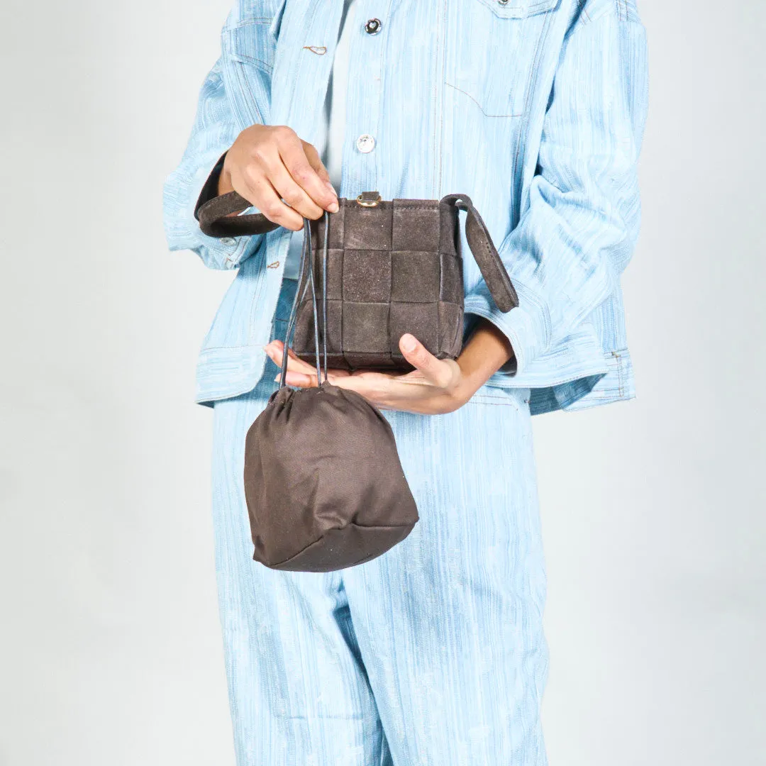 Woven mini box handbag with top handle wholesale