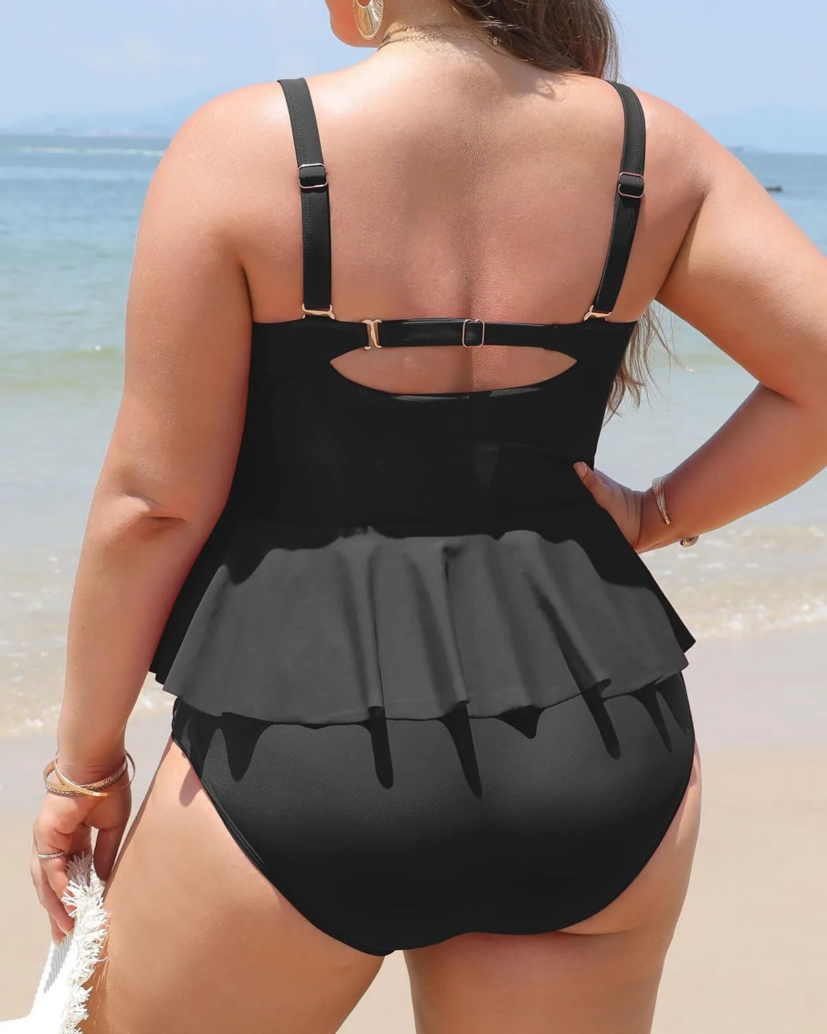 Yonique Plus Size Swimsuits for Women Tummy Control Two Piece Bathing Suits Peplum Tankini Tops High Waisted Swimwear