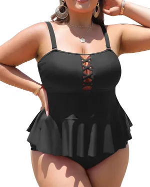 Yonique Plus Size Swimsuits for Women Tummy Control Two Piece Bathing Suits Peplum Tankini Tops High Waisted Swimwear