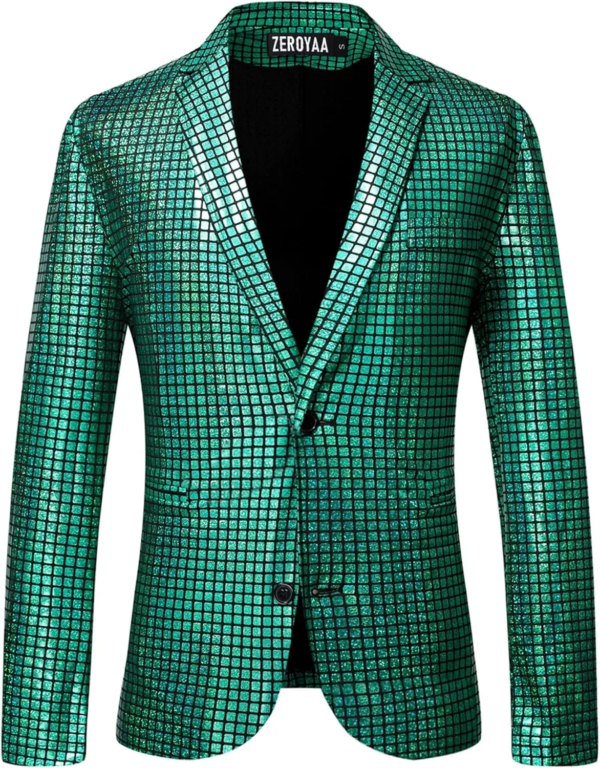 ZEROYAA Men's Metallic Shiny Suits Disco Sequin Blazer and Pants 2 Piece Sets for Party Prom