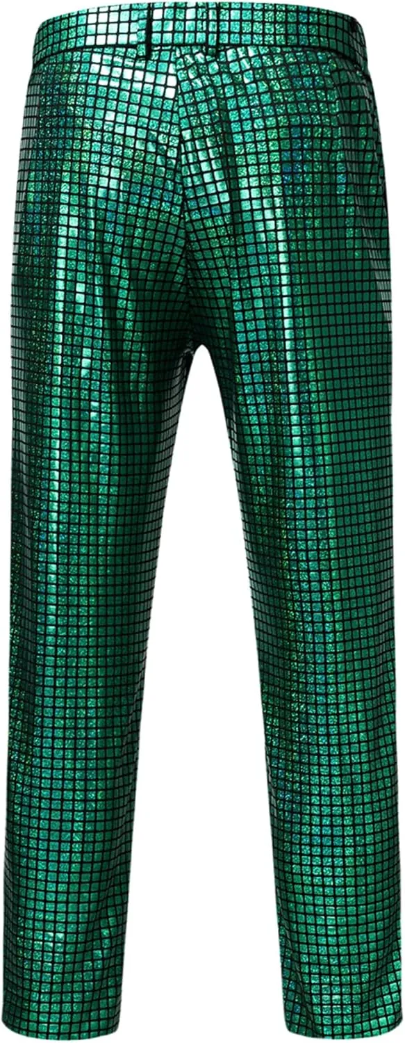 ZEROYAA Men's Metallic Shiny Suits Disco Sequin Blazer and Pants 2 Piece Sets for Party Prom