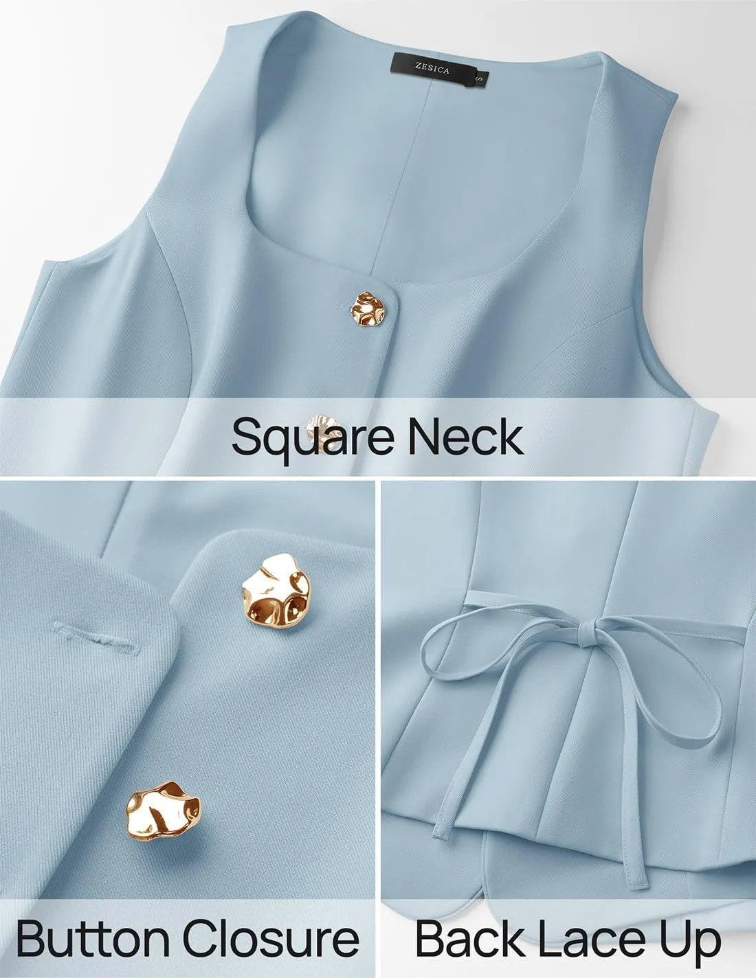 ZESICA Women's 2025 Summer Casual Sleeveless Suit Vest Square Neck Button Down Work Business Blazer Vests Waistcoat