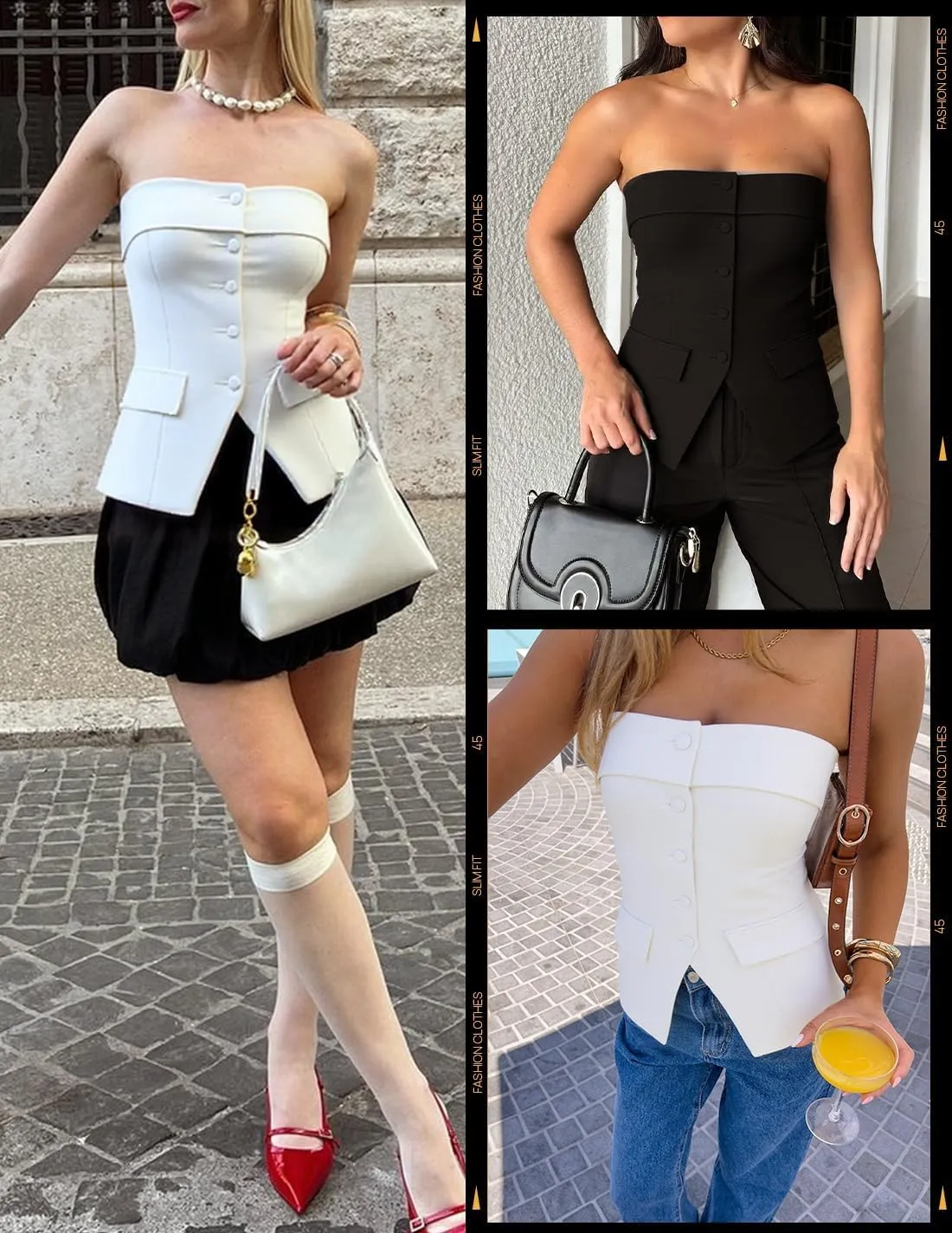 ZESICA Women's 2025 Trendy Strapless Blazer Vests Summer Dressy Tube Vest Tops Elegant Clothes